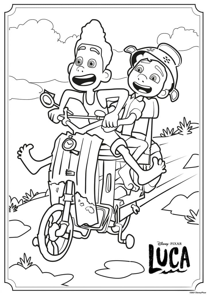 Luca And Alberto Riding Scooter Coloring Page