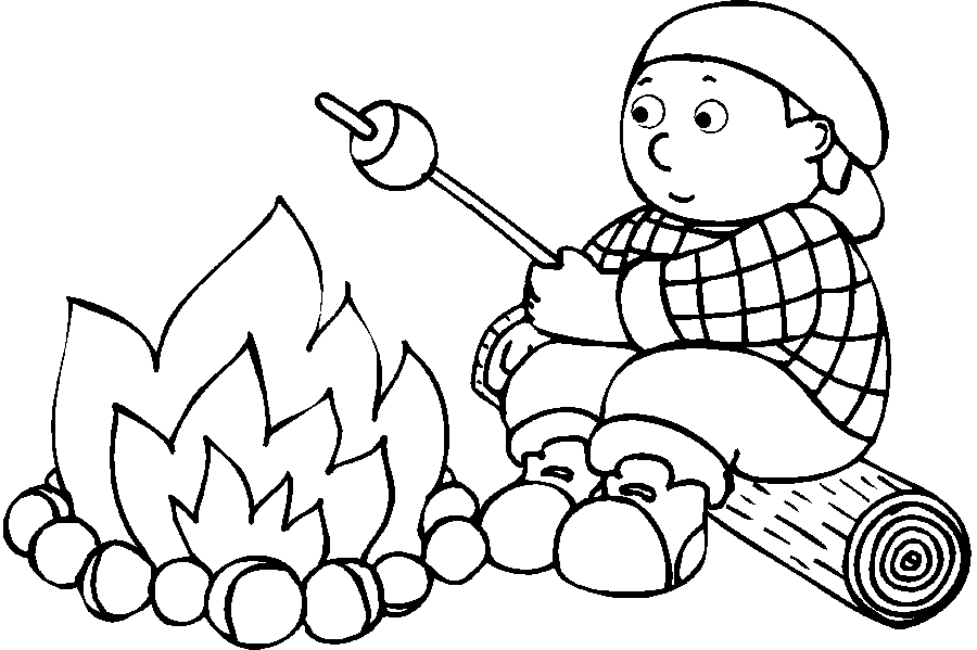 Marshmallows over Camp Fire Coloring Page