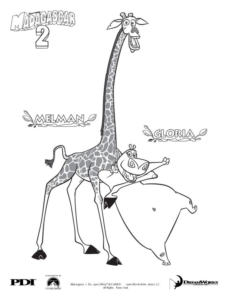 Melman and Gloria - Madagascar Coloring Pages