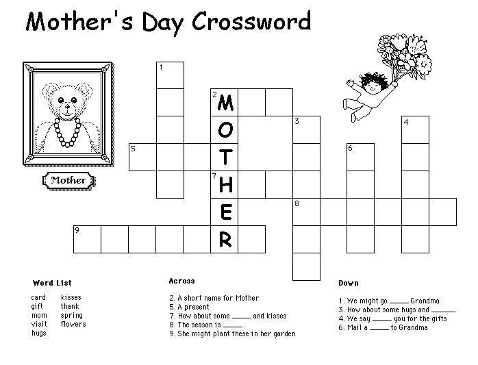 Mothers Day Crossword Puzzles For Kids