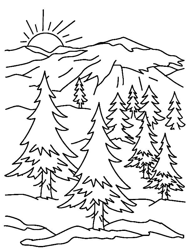 Mountain Scene Printable Coloring Page
