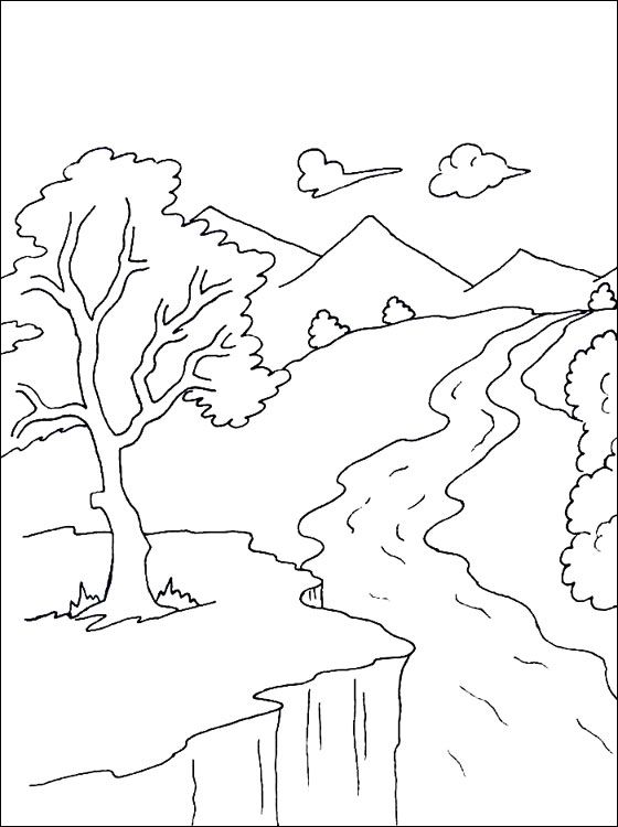 Mountain Stream Coloring Page