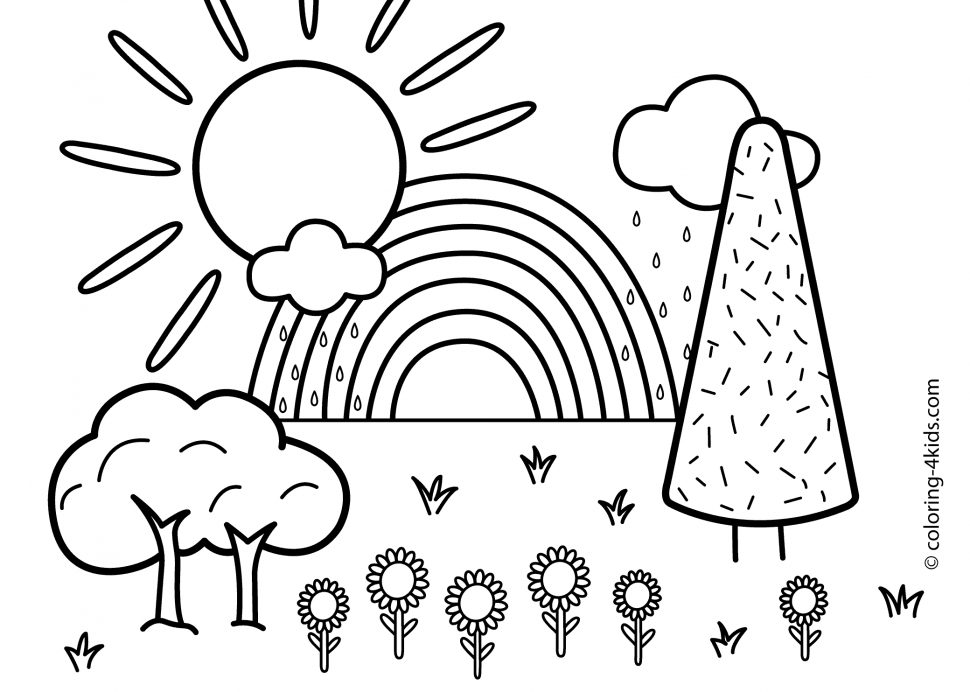 Nature Coloring Pages Rainbow Scene