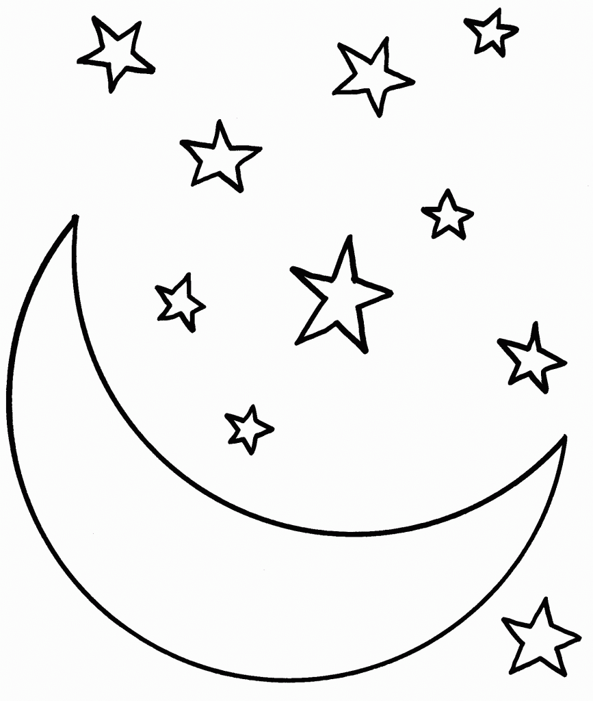 Night Sky Moon and Stars Coloring Page