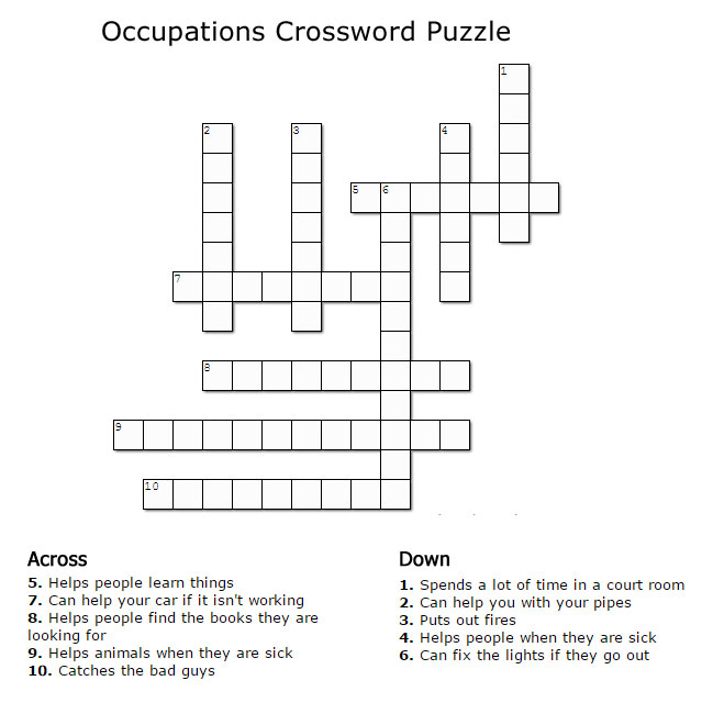 Occupations Crossword Puzzles For Kids