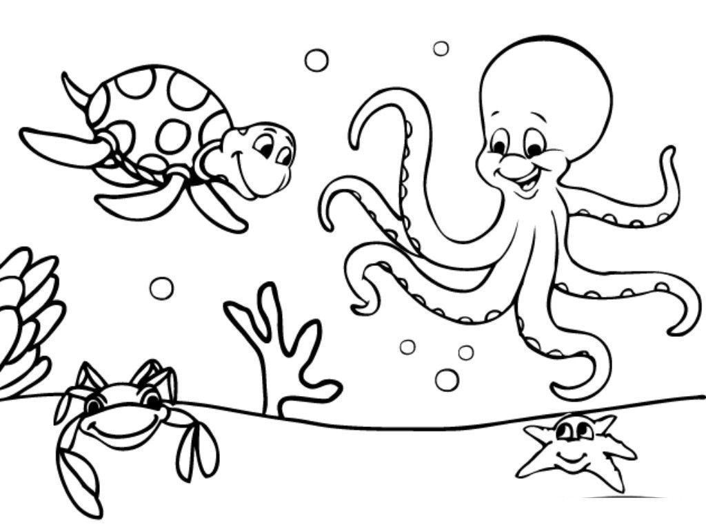 Octopus and Turtle - Ocean Coloring Pages