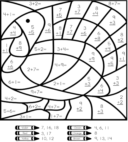 Printable Color by Number Addition