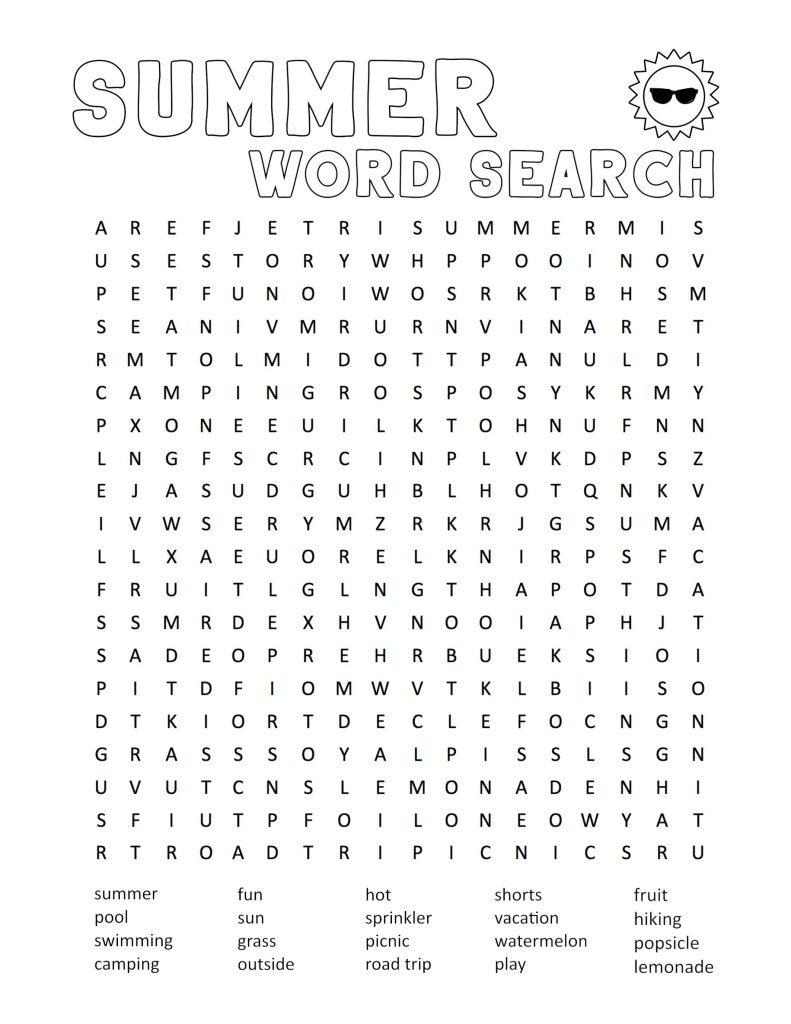 Printable Summer Word Search