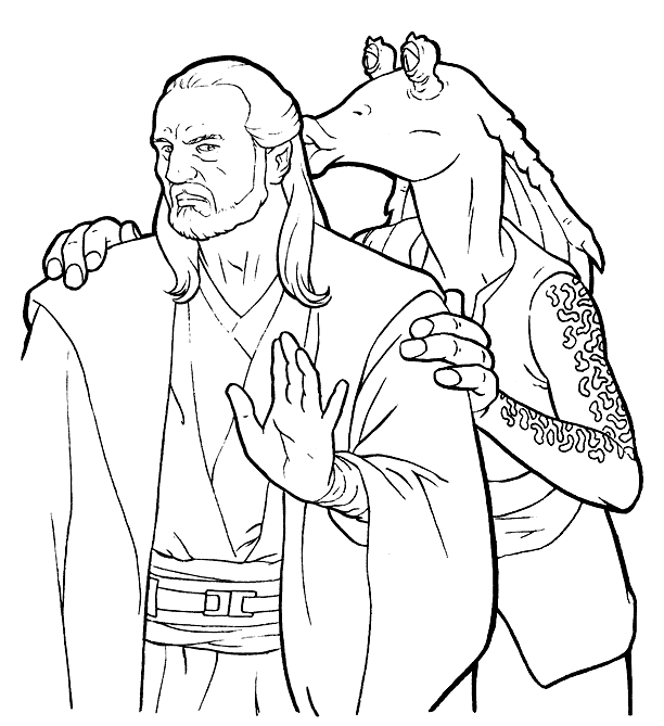 Qui Gon Jinn And Jar Jar Coloring Page