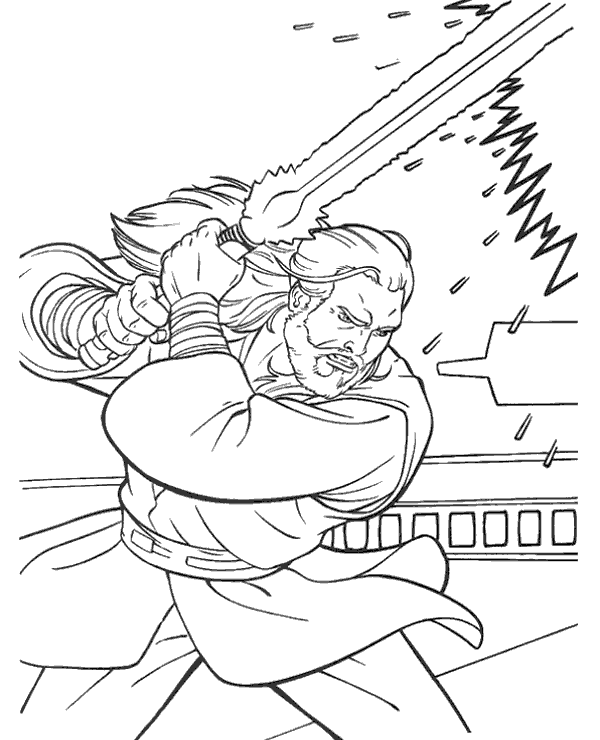 Qui Gon Jinn Fighting Coloring Page