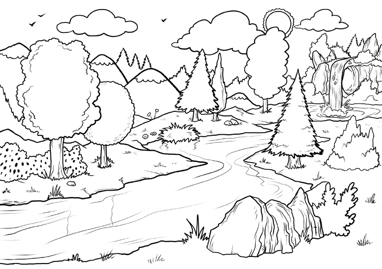 River And Forest Coloring Page