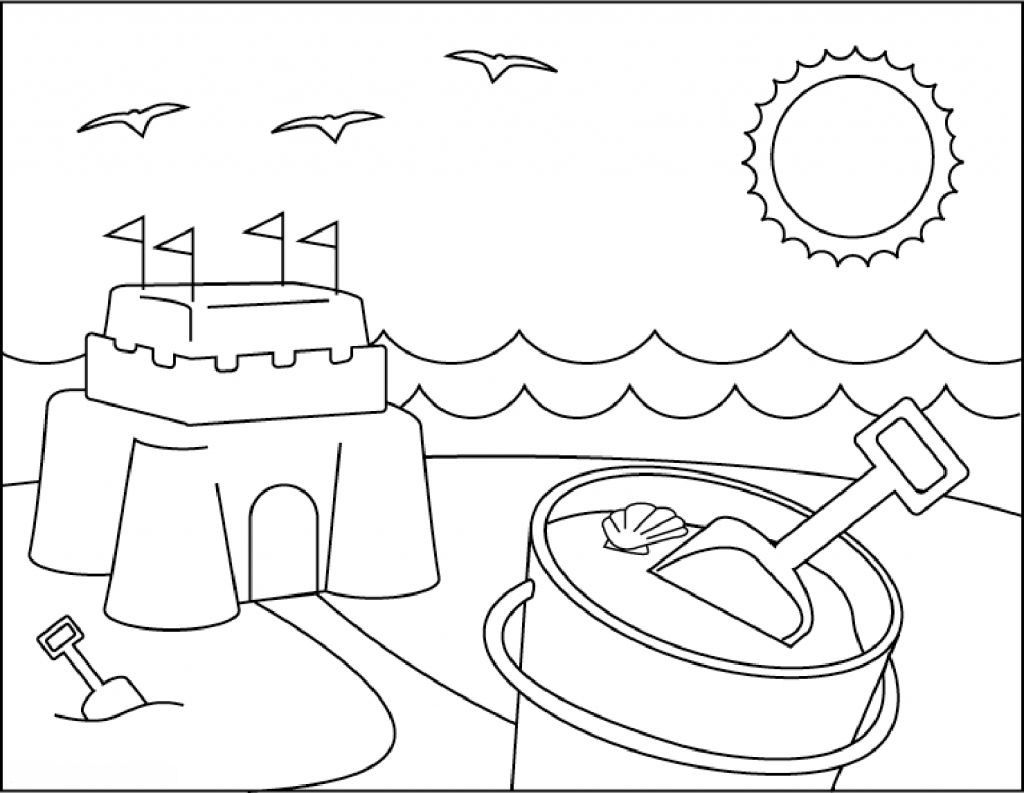 Sandcastle at the Beach Coloring Page