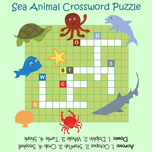 Sea Animal Crossword Puzzles For Kids