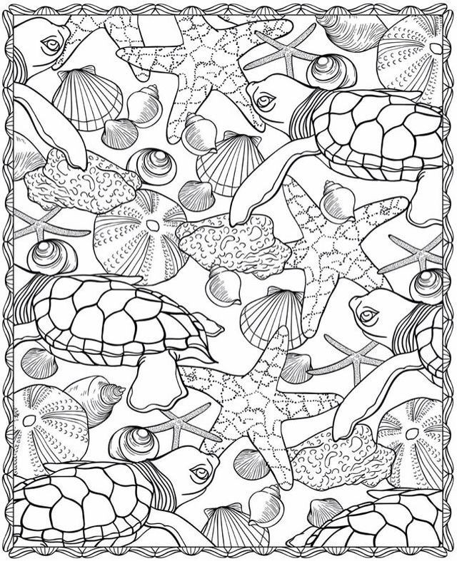 Sea Turtle Starfish Design Coloring Page