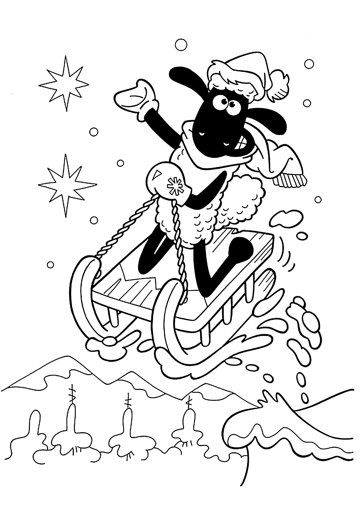 Shaun The Sheep Sledding Coloring Pages