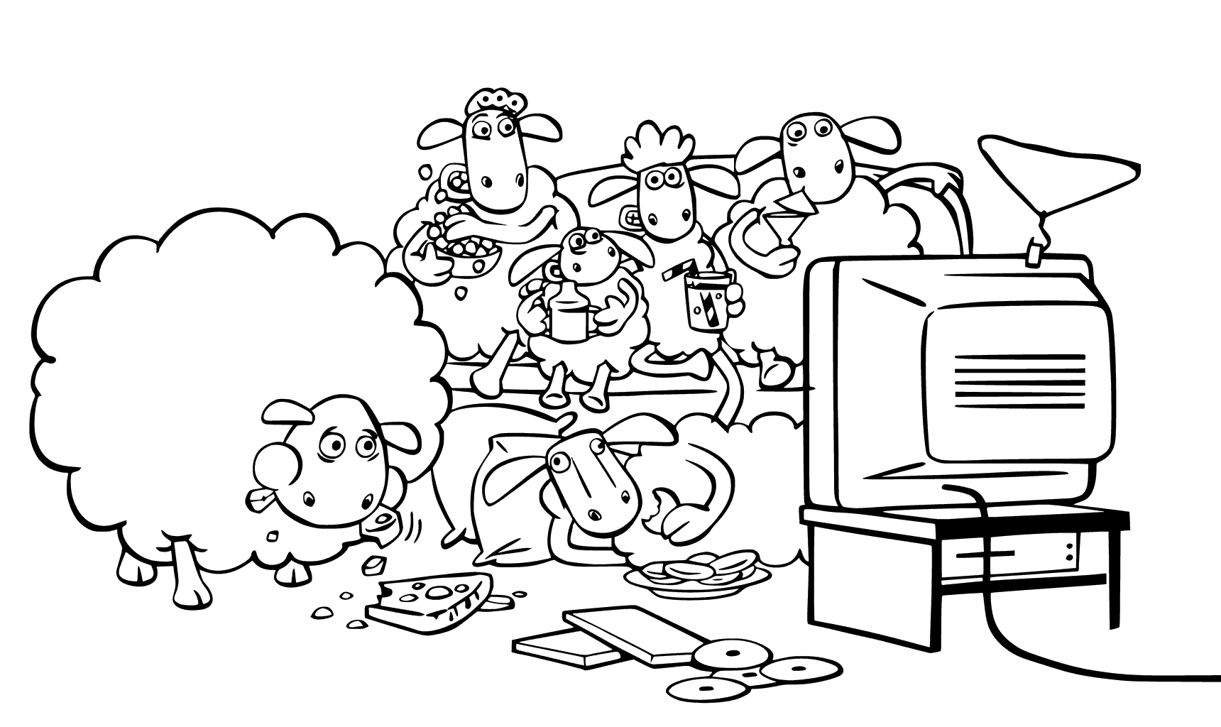 Shaun The Sheep Watching Tv Coloring Pages
