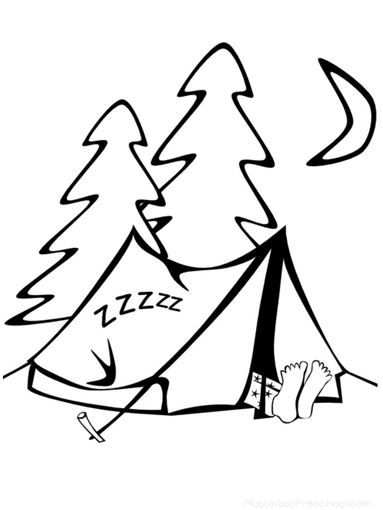 Sleeping in Tent Coloring Page