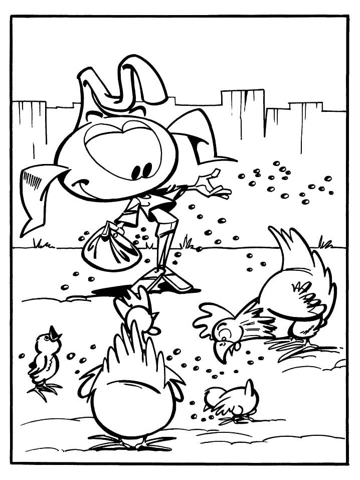 Snork Feeding The Chickens Coloring Page