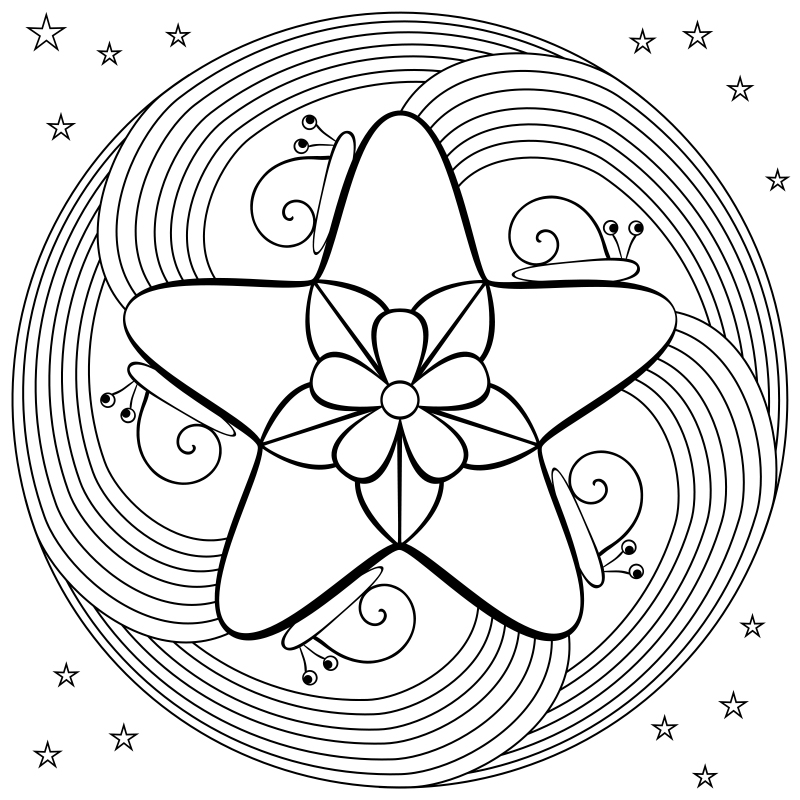 Star and Swirls Mandala Coloring Page
