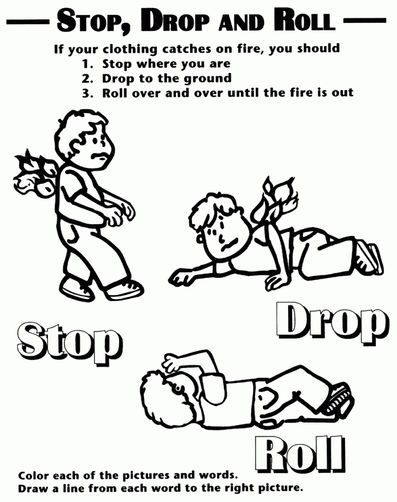 Stop Drop Roll Fire Safety Coloring Pages
