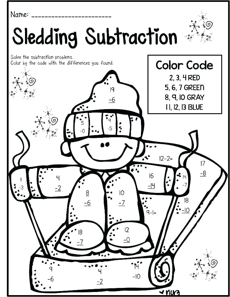 Subtraction Color by Number Math