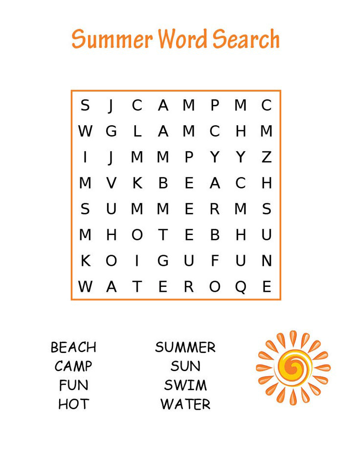Summer Word Search Page