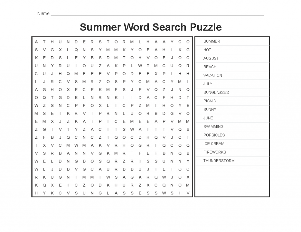 Summer Word Search Puzzle