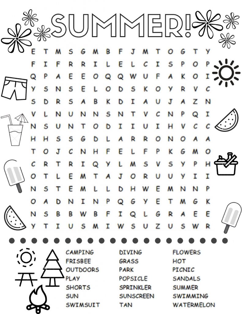 Summer Word Search Puzzle