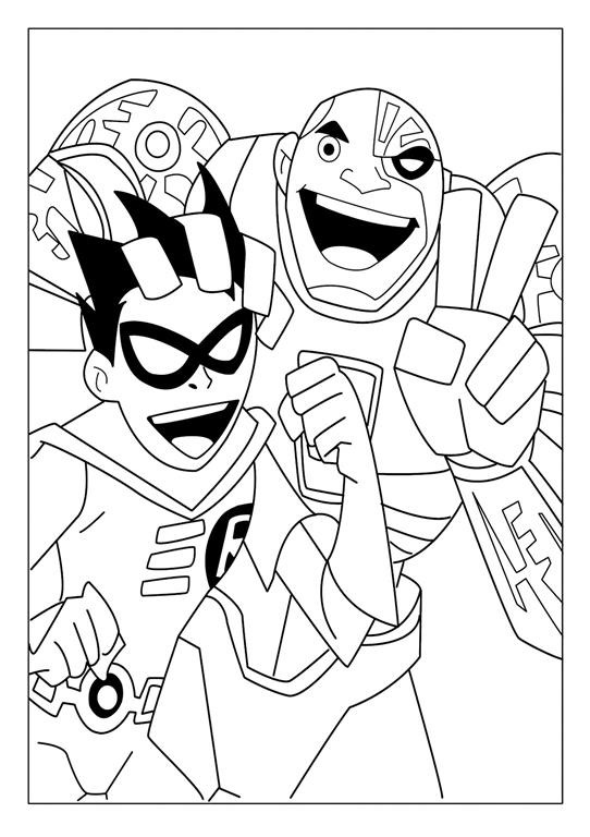 Teen Titans Coloring Pages - Cyborg and Nightwing