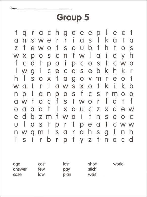 Third Grade Printable Word Search