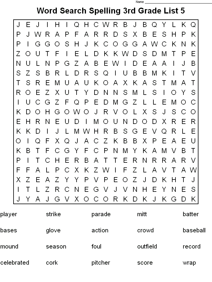 Third Grade Spelling Word Search