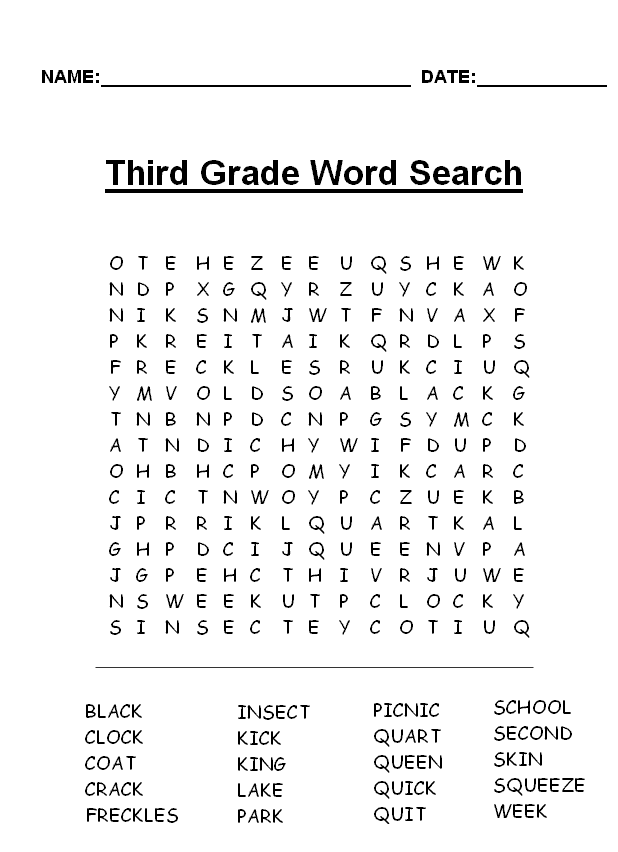 Third Grade Word Search