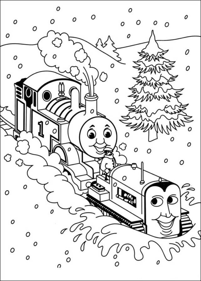 Thomas Helps Friend In The Snow Coloring Page