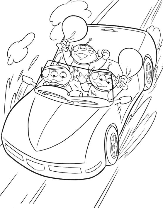 Toy Story Aliens Driving Coloring Page