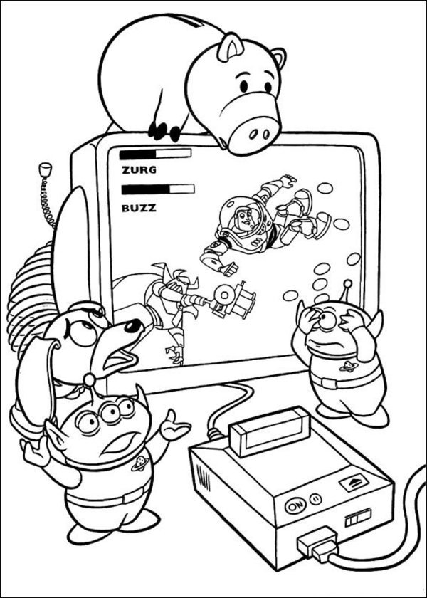 Toy Story Aliens Playing Video Game Coloring Page