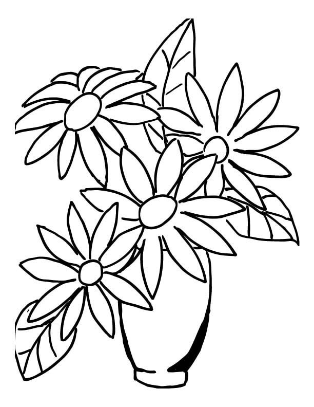 Vase of Daisy Flowers Coloring Page