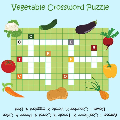Vegetable Crossword Puzzles For Kids