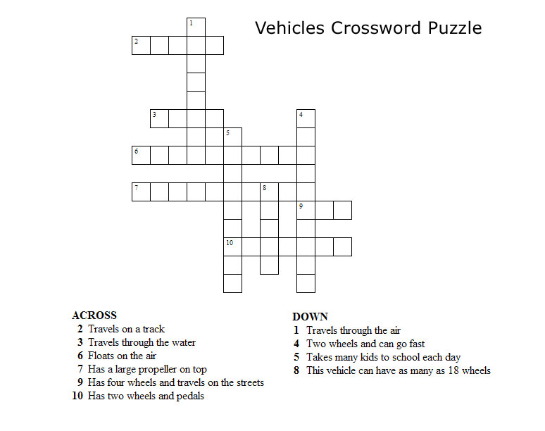 Vehicles Crossword Puzzles For Kids