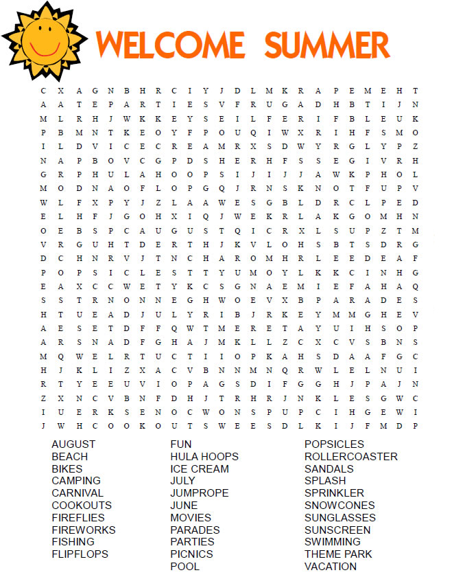 Welcome Summer Word Search