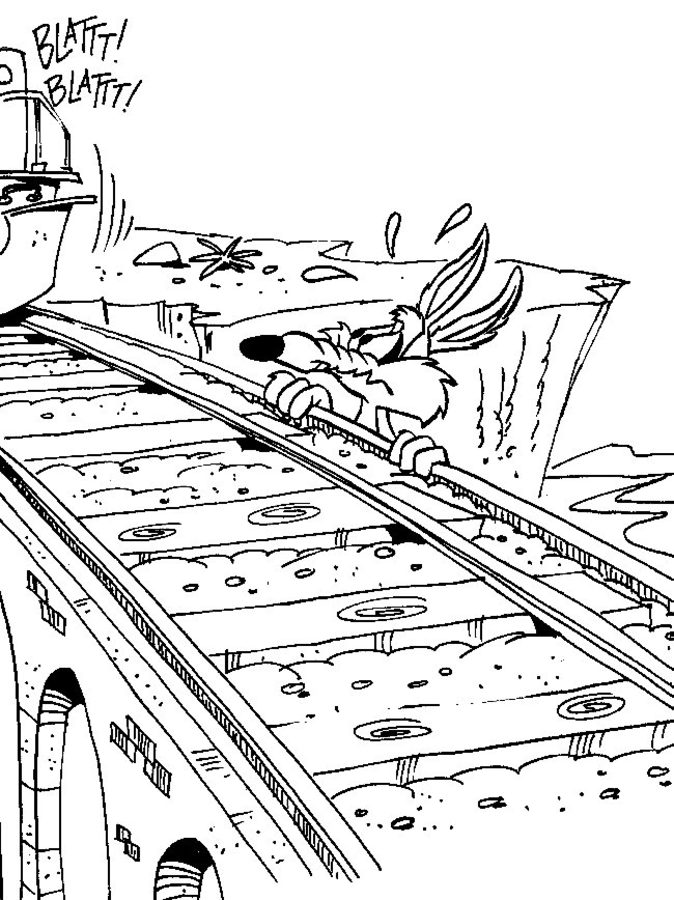 Wile E Coyote On Railroad Tracks Coloring Page