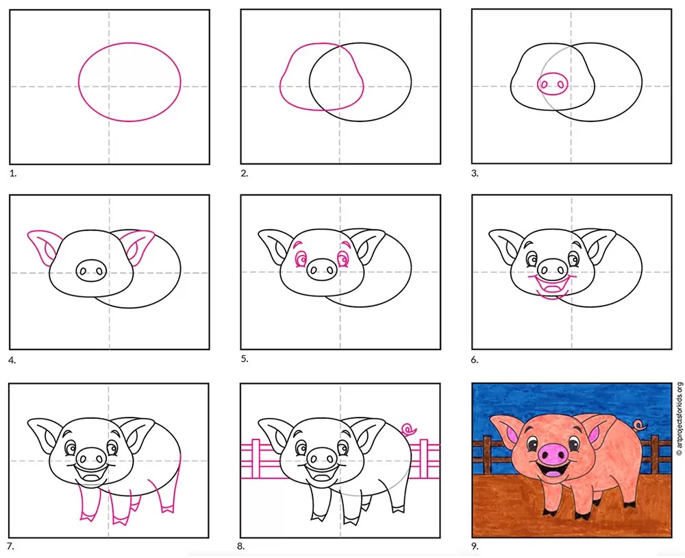 Hướng dẫn cách vẽ con lợn heo đơn giản với 6 bước cơ bản