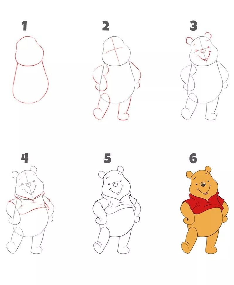 Hướng dẫn cách vẽ gấu pooh dễ thương cho bé
