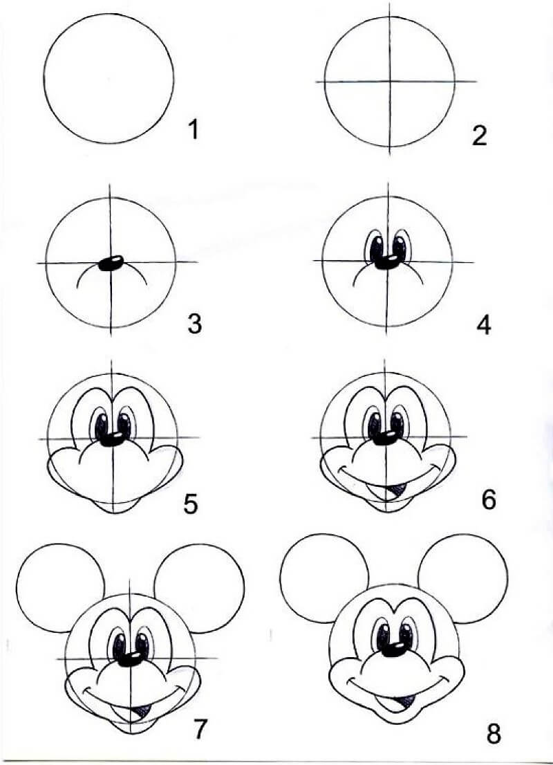 Tô màu Vẽ Chuột Mickey Theo Các Bước  Trang Tô Màu Cho Bé
